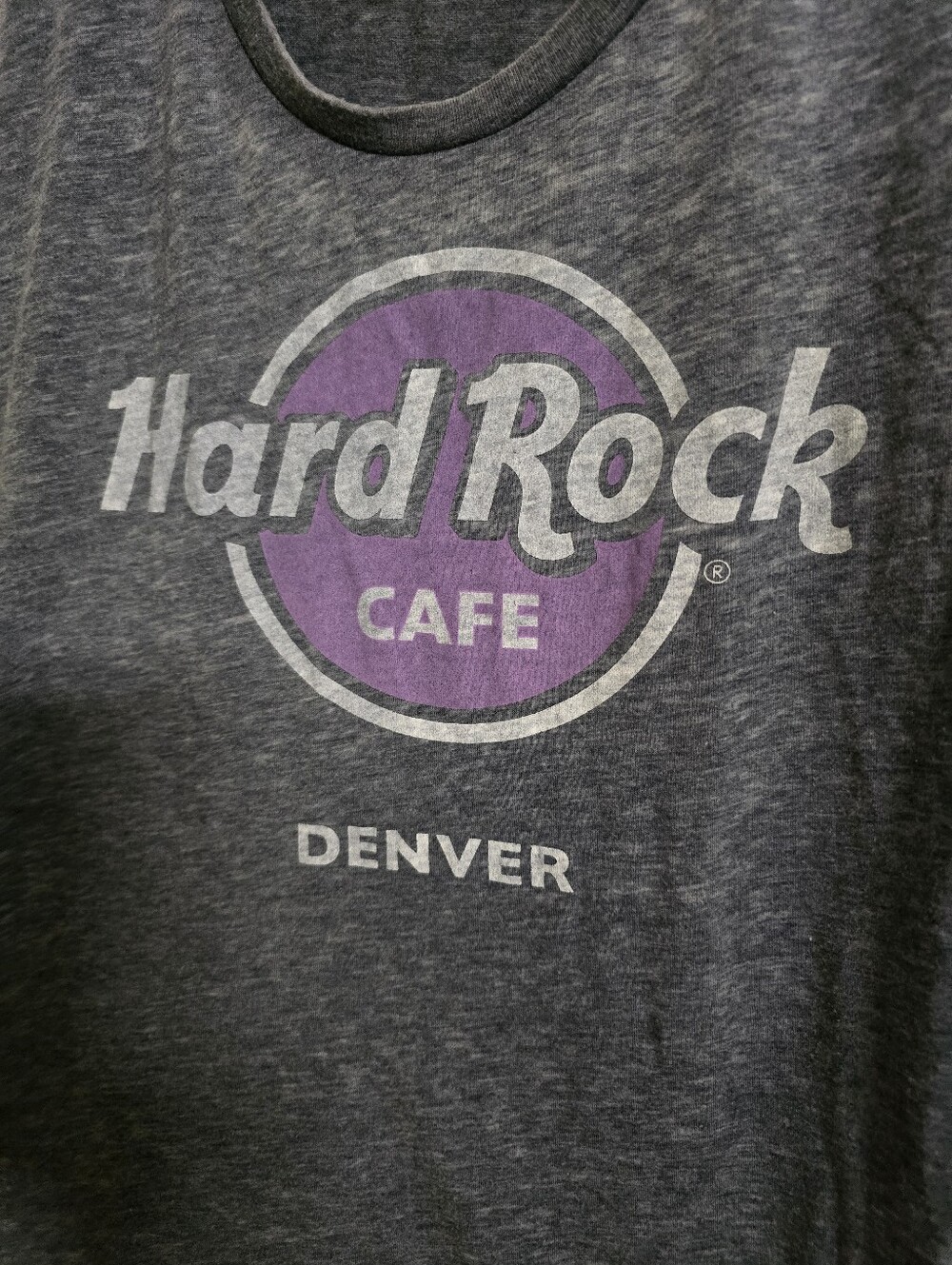 Hard Rock Cafe Gray Tee with Purple Logo - Denver Graphic